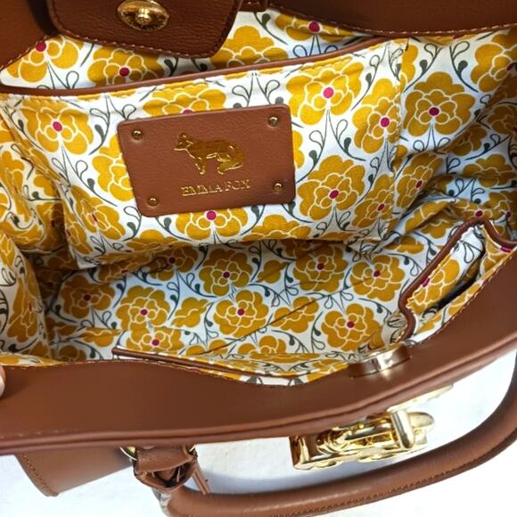 Emma Fox Leather Designer Purse  BROWN w GOLD Chain Strap Fancy Business $200 - Picture 8 of 16